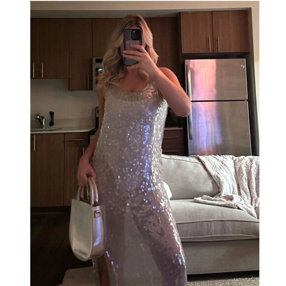 NEW! Zara | Sequin Racerback Maxi Dress In Silver - Picture 5 of 16